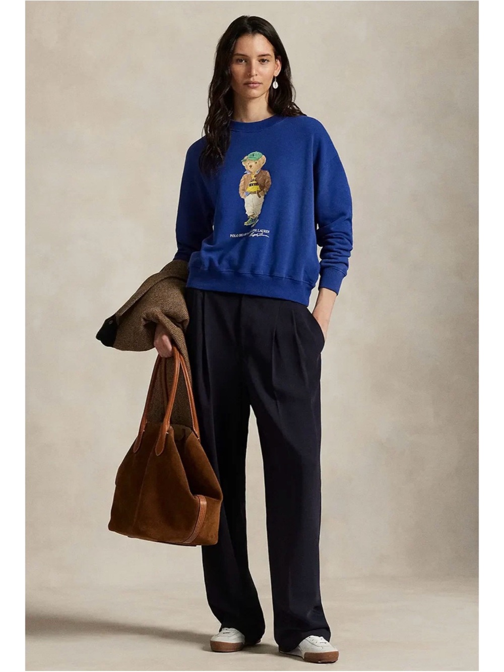 Blue Graphic Sweatshirt with Navy Wide-Leg Pants